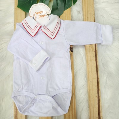 body branco com gola bordado pontilhado vermelho